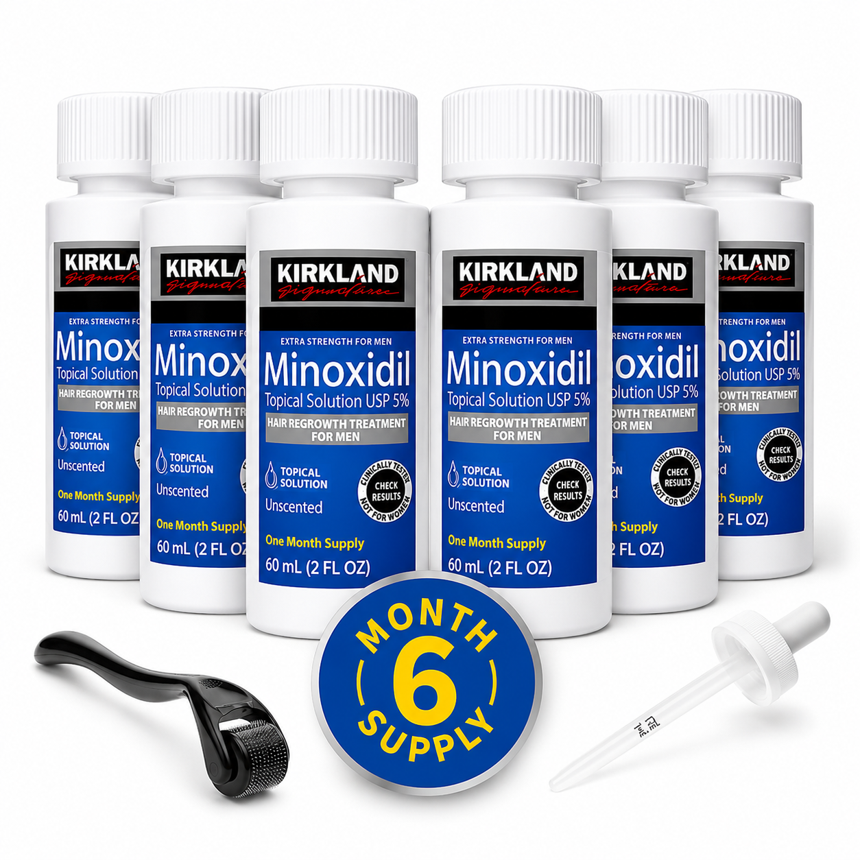 Kirkland 5% Minoxidil with Derma Roller - 6 Month Hair Regrowth Kit Set