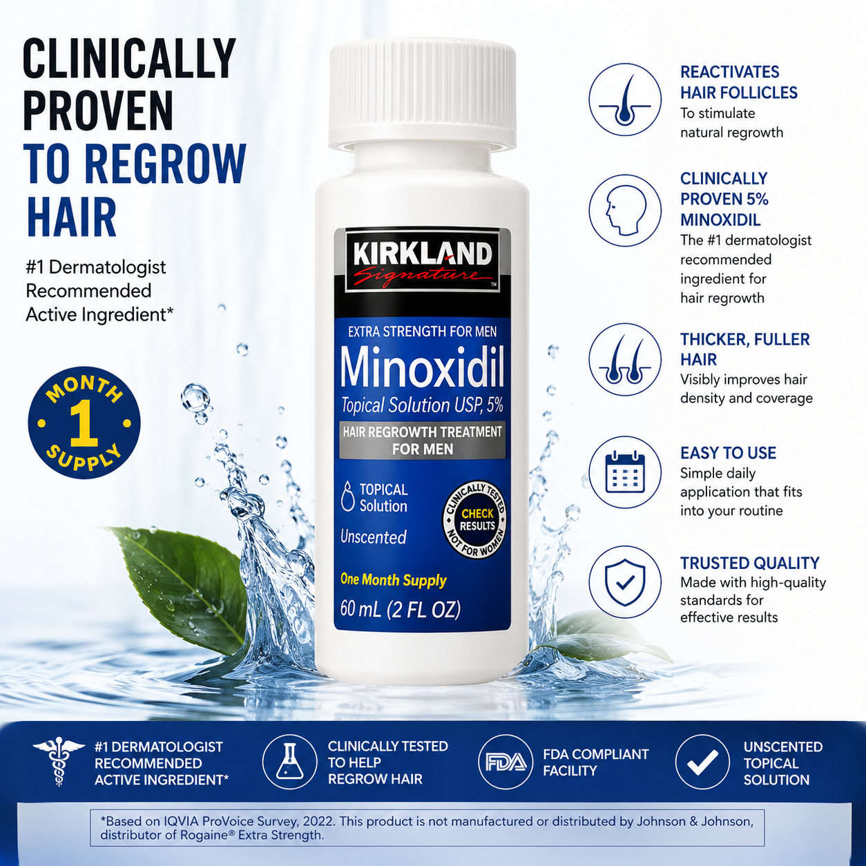 Kirkland 5% Minoxidil Hair Regrowth Treatment for Thinning Hair, 6-12 Pack