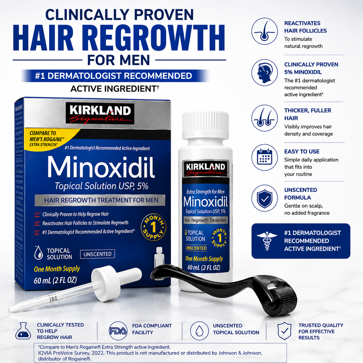 Kirkland 5% Minoxidil Hair Regrowth Treatment for Thinning Hair, 6-12 Pack