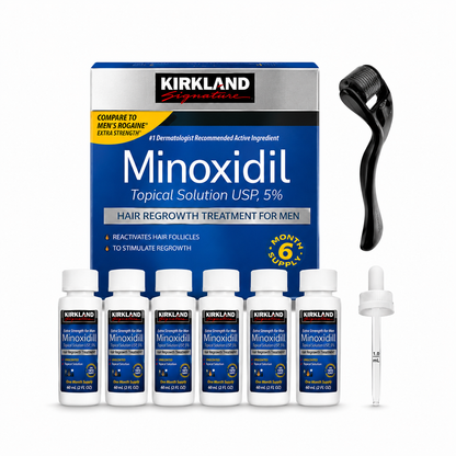 Kirkland 5% Minoxidil with Derma Roller - 6 Month Hair Regrowth Kit Set