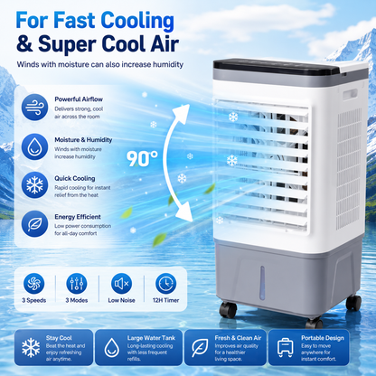 3-in-1 Swamp Cooler Portable Air Fan with Humidifier & Timer