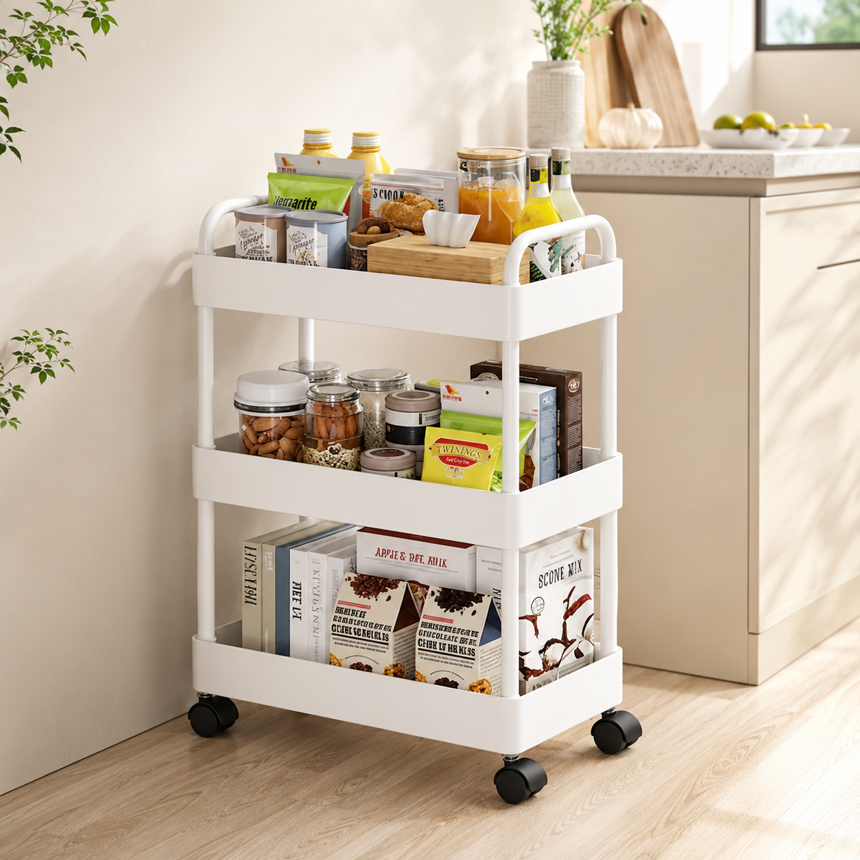 3-Tier Storage Trolley Cart with Wheels – Durable Rolling Organizer for Household