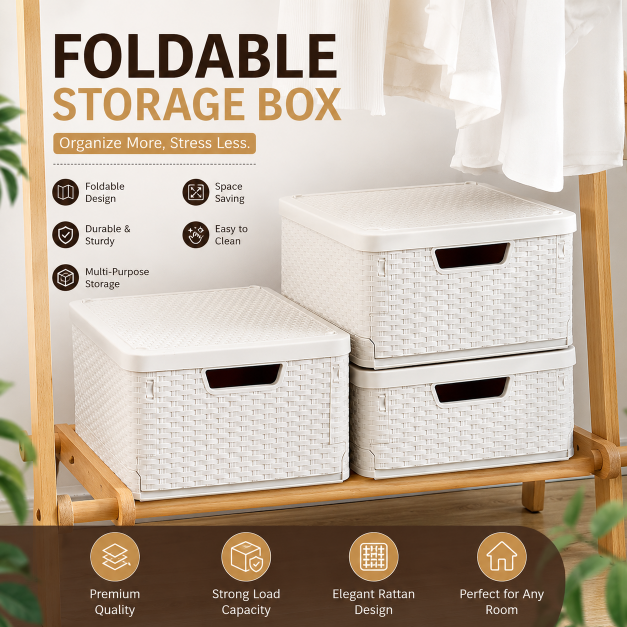Foldable Storage Box with Lid – Organizer for Clothes, Toys & Household Items