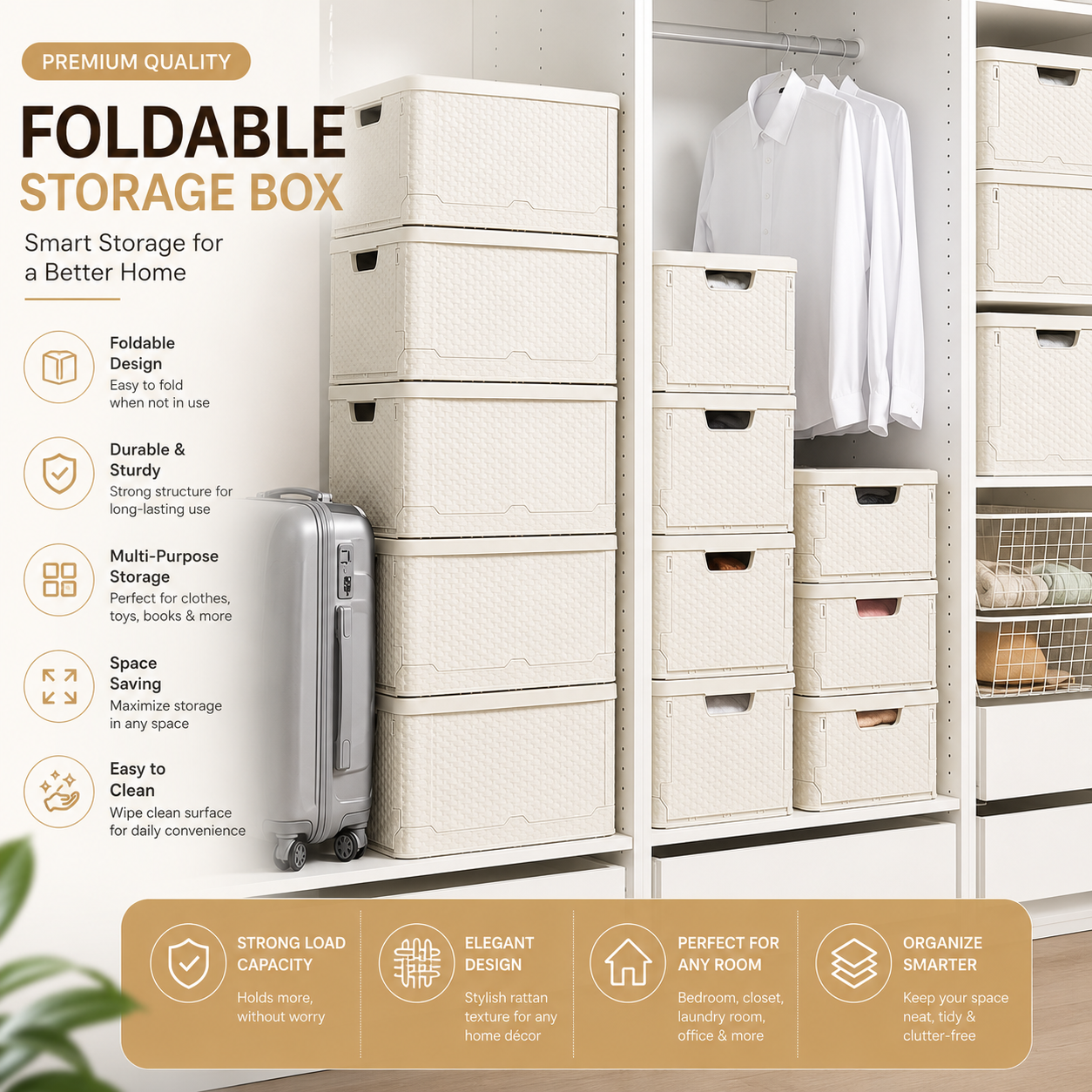 Foldable Storage Box with Lid – Organizer for Clothes, Toys & Household Items