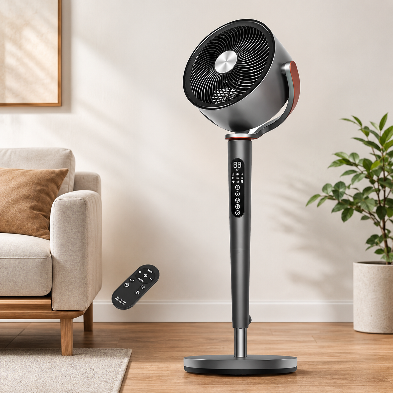 Ultra-Quiet Bedroom Pedestal Fan with Remote, 15 Speeds & 120° Oscillation