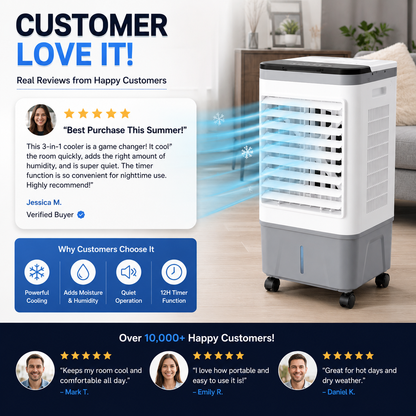 3-in-1 Swamp Cooler Portable Air Fan with Humidifier & Timer