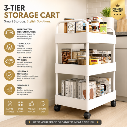 3-Tier Storage Trolley Cart with Wheels – Durable Rolling Organizer for Household